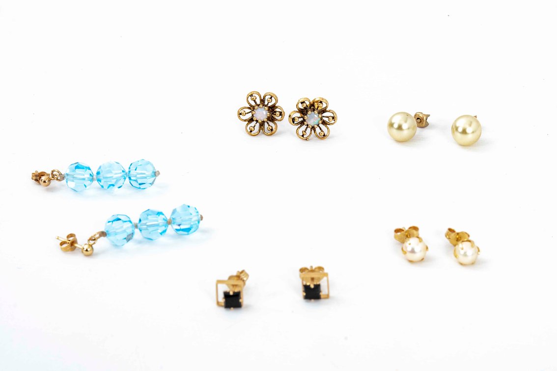 Five Gold Earring Pairs- 14K & 10K- 11 G
