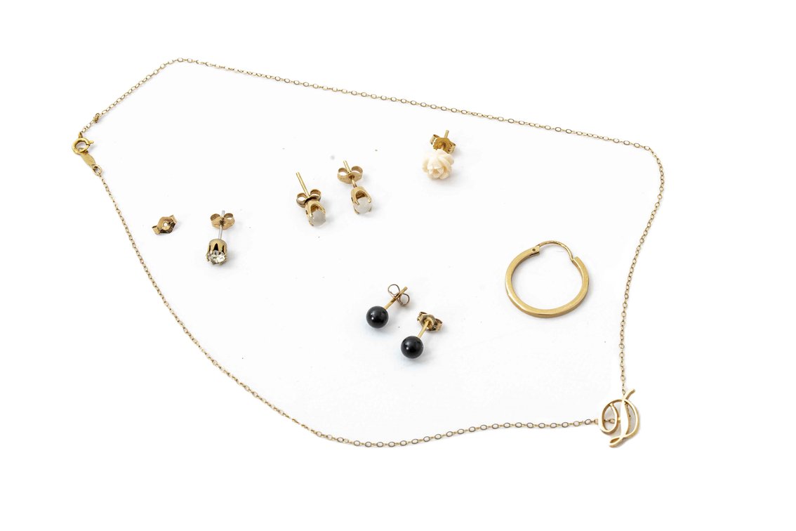 Gold Earrings, Necklace & Scrap Gold- 4.2 G