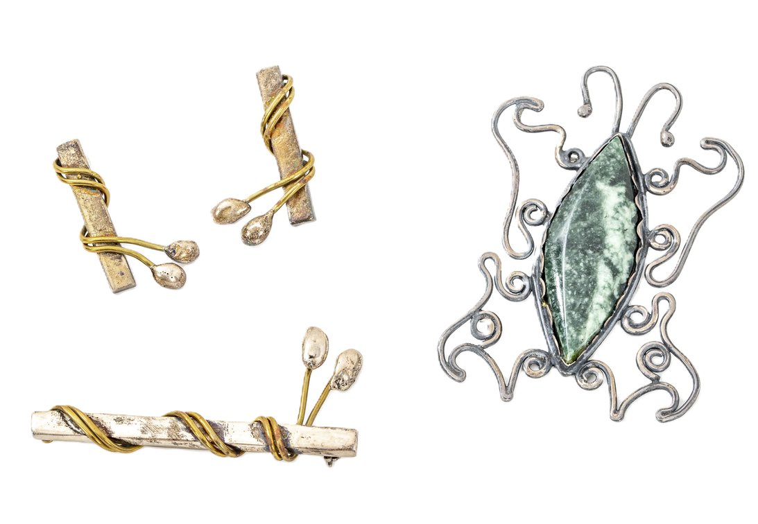 Sterling Earring & Brooch Set Plus Pendant- 52 G