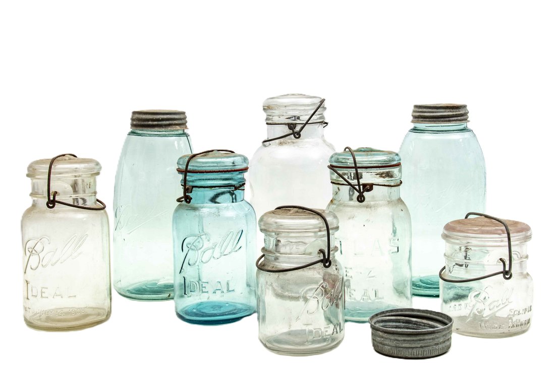 Lot of 8 Clear and Blue Glass
