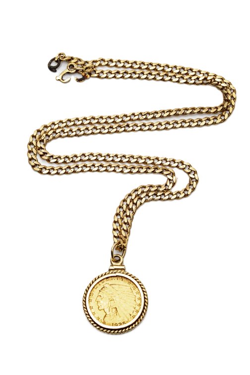1925 Indian Head $2.50 Gold Coin- 10K Chain-19.5 G