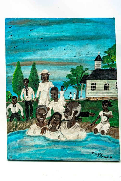 Richard E. Roebuck Painting Baptism at the River