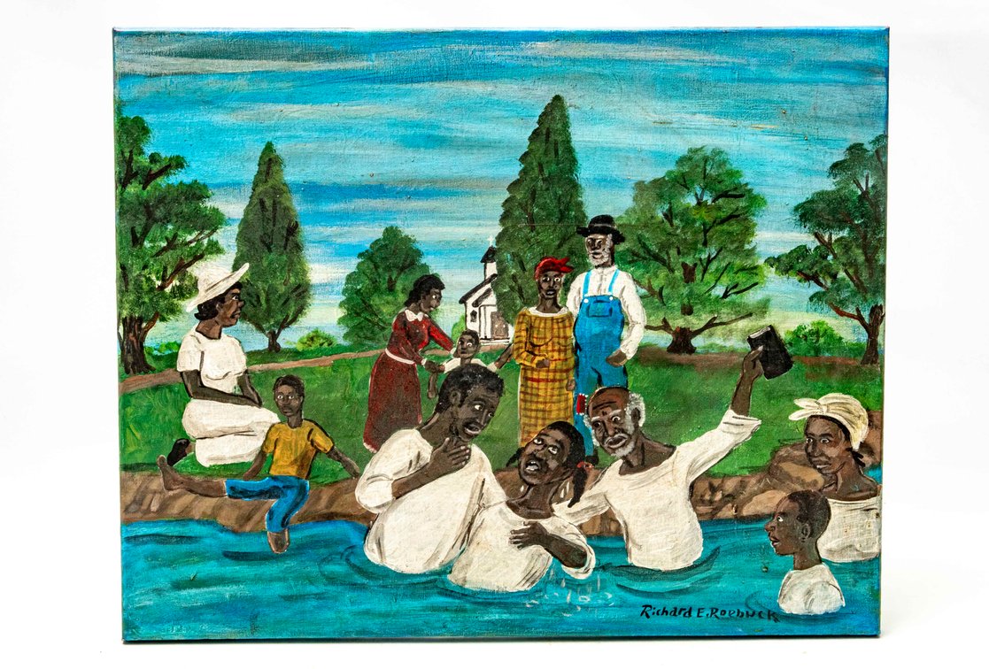 Richard E. Roebuck Painting - Baptism at the River