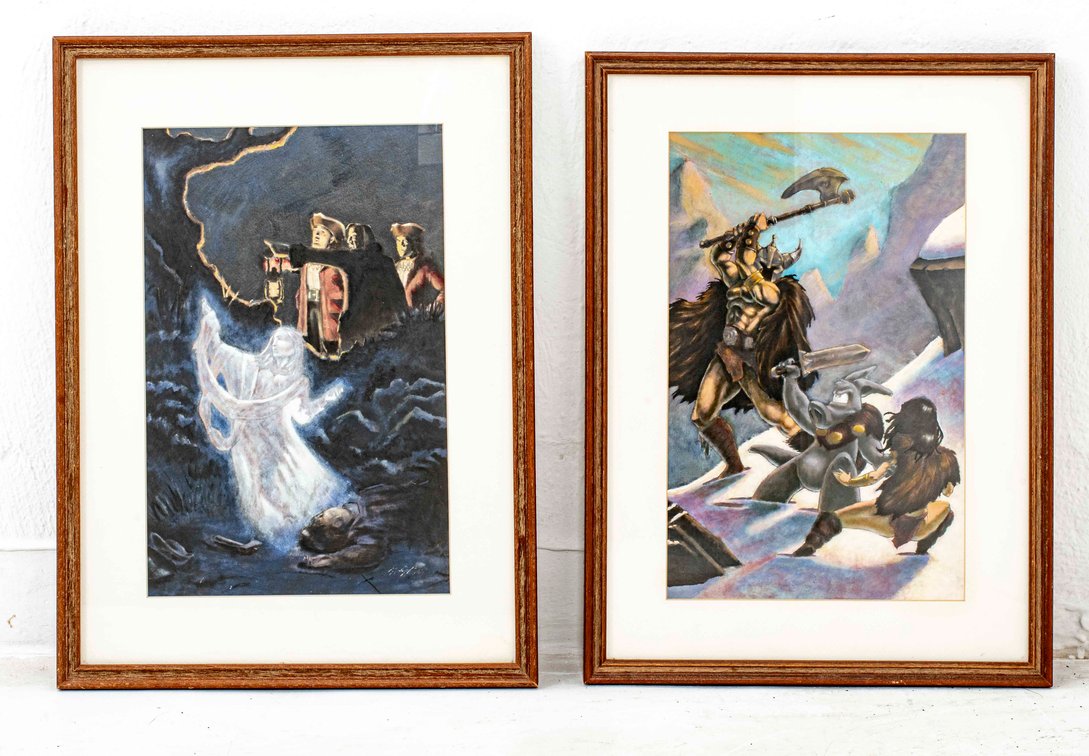 Two (2) Original Framed Drawings by Matt Wilson
