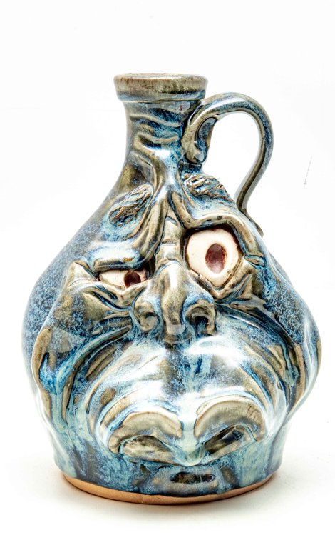 Pottery Grinch Like Face Jug by Crystal Ward