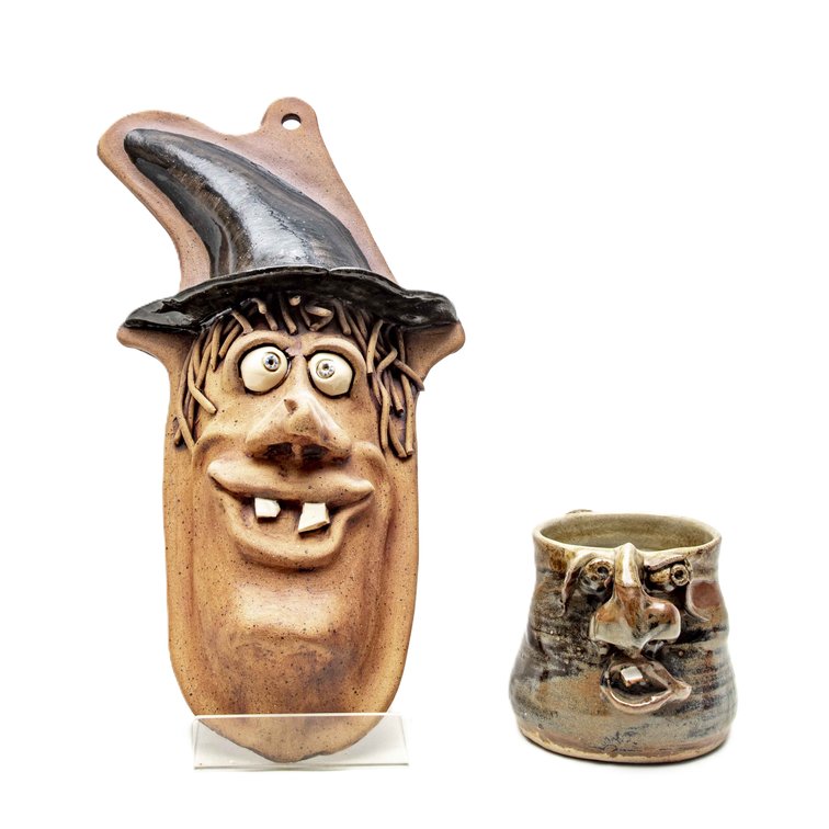 Sunderland Pottery Face Mug & Hanging Witch Face