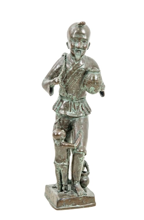 26.25" Tall Bronze Fisherman W/ Children Sculpture