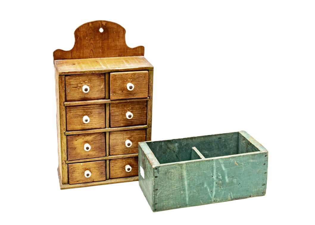 Primitive Spice Chest & Divided Wood Box
