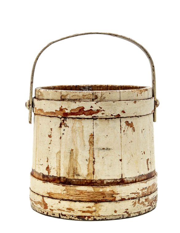 Vintage White Wood Firkin with Handle