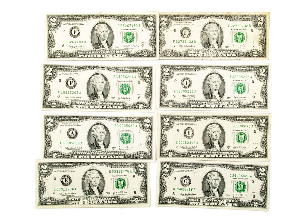 8- US $2 Bills- Series 1995 & 2003 +A
