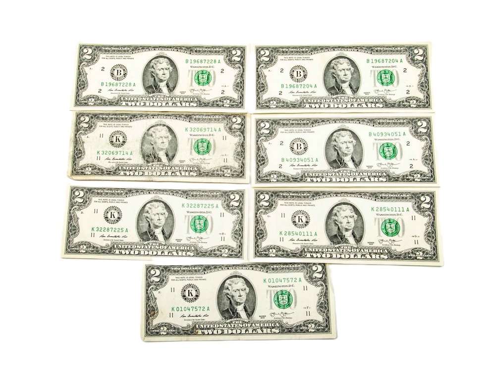 7- US $2 Bills- Series 2013