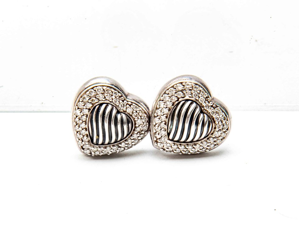 D. Yurman- Diamond Heart Cable Earrings-11.5G