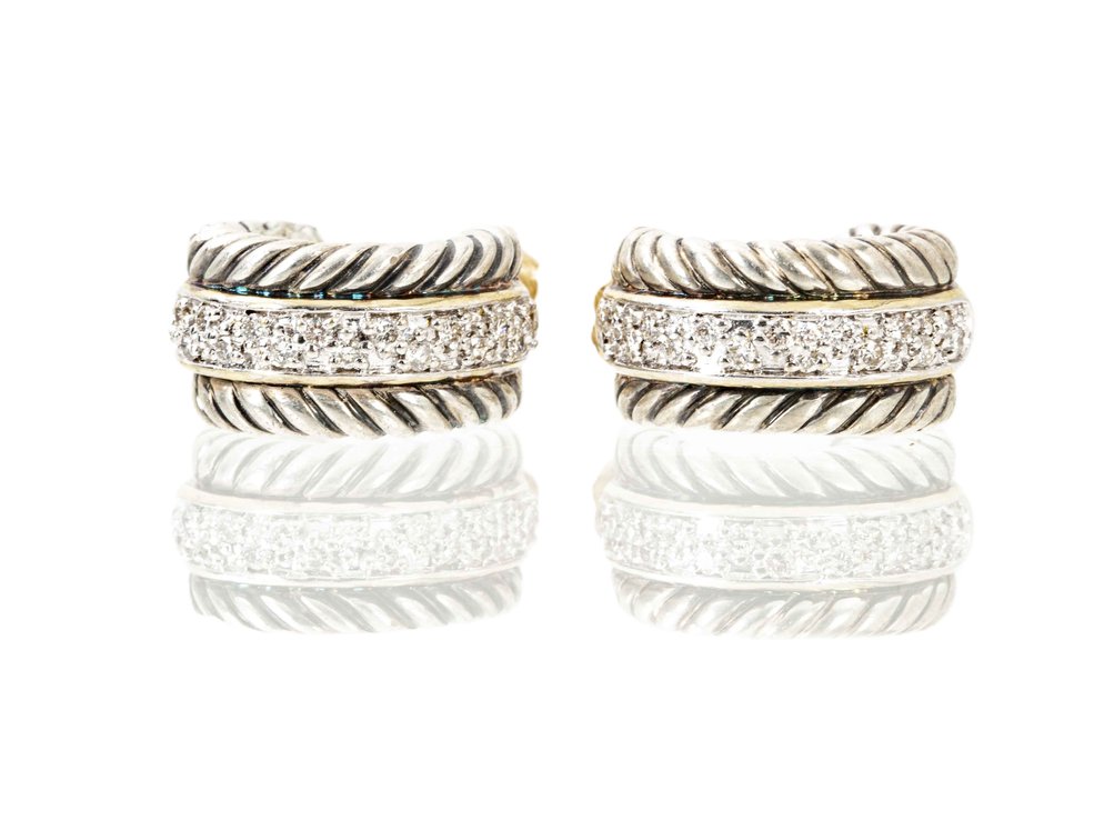 D. Yurman- Diamond Huggie Hoop Earrings-10.3 G