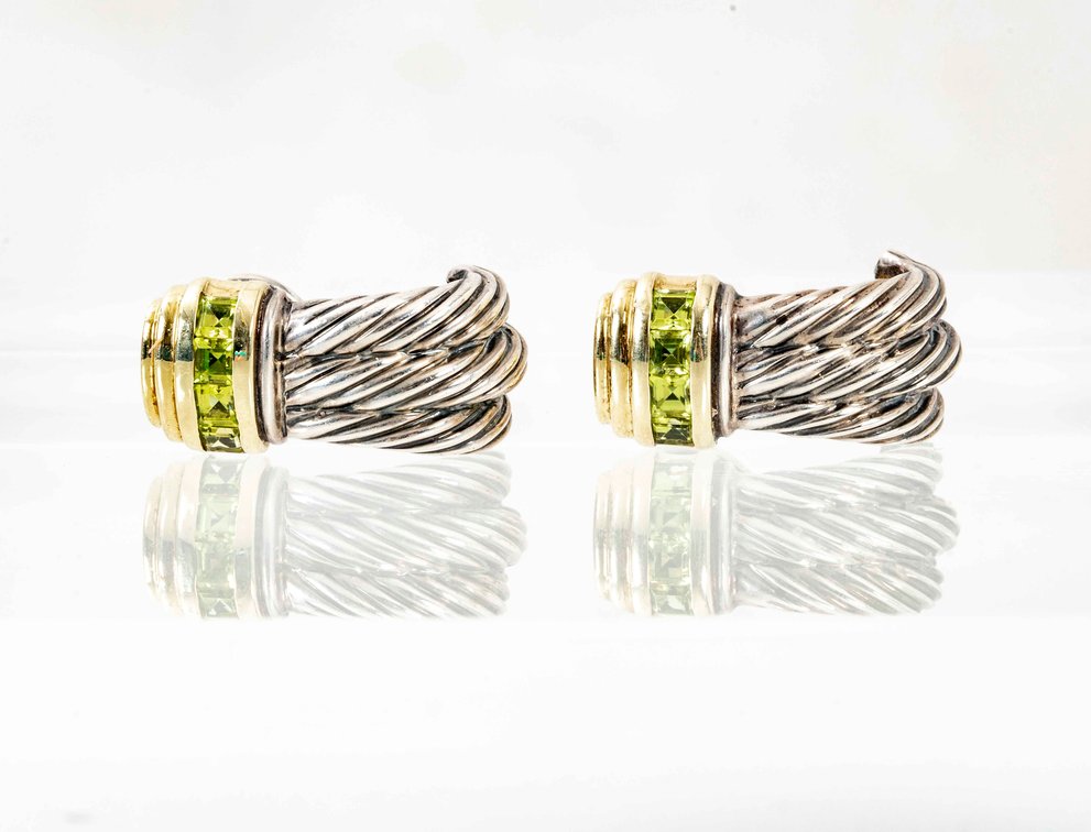 D. Yurman-3 Row Cable & Peridot Earrings- 13.4 G