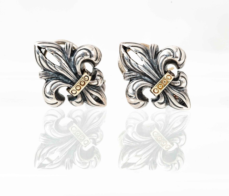 Caviar-18K / 925 Fleur-de-Lis Earrings- 10.1 G