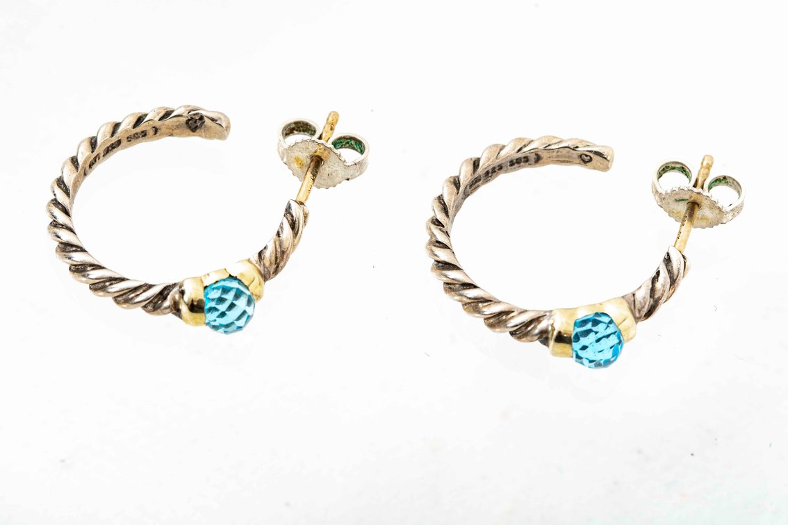D. Yurman- Blue Topaz Cable Hoop Earrings- 4.3 G