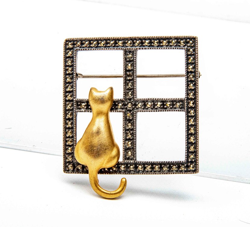 Judith Jack Sterling "Cat in Window" Brooch- 18.4G