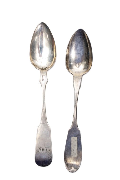2 Coin Silver Spoons- L.P. & SE & John Farr