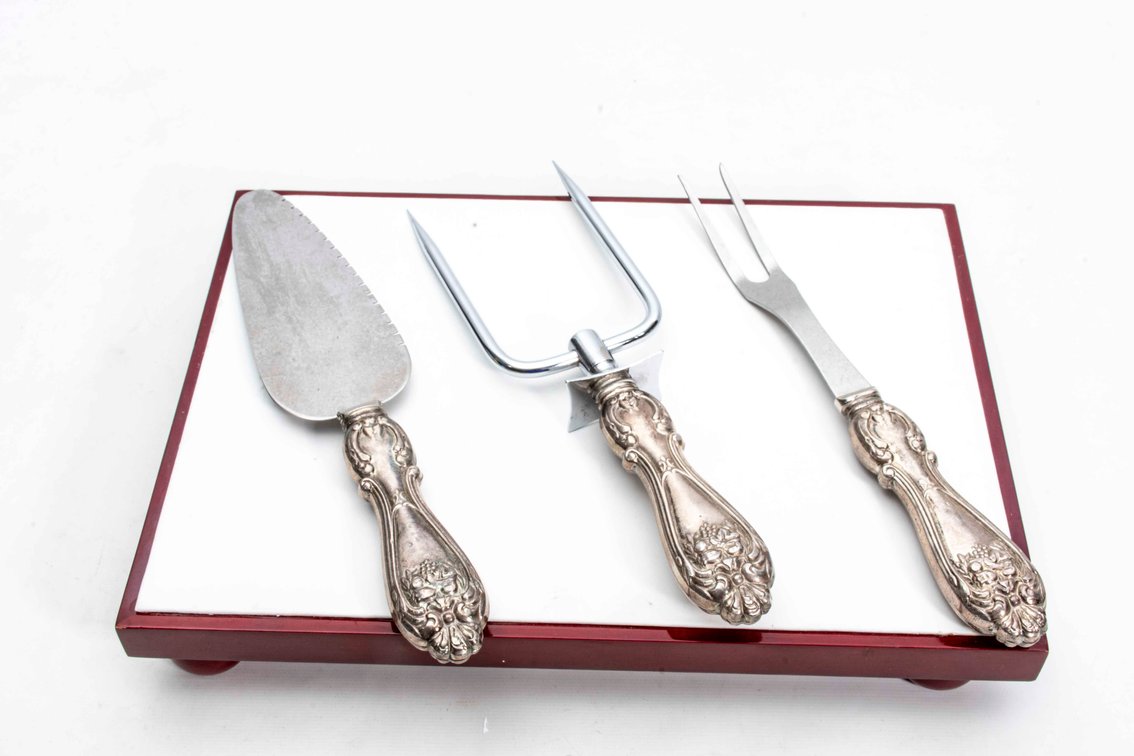 Three Sterling Handled Servingware- Forks & Cake