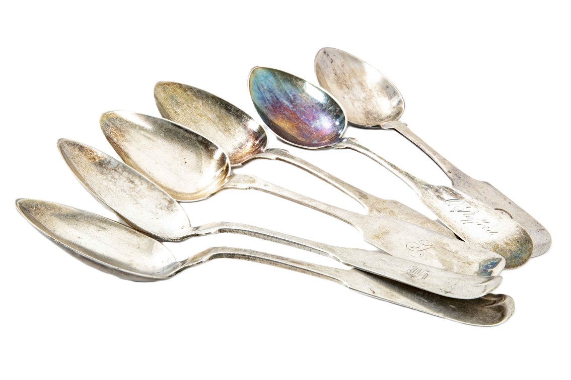 Six Coin Silver Fiddle Back Spoons- 189 g