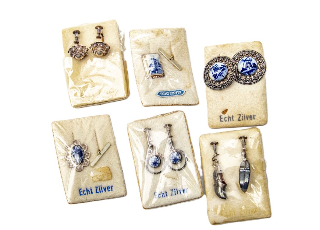 Vintage Delft Blue & Sterling Jewelry - NOS