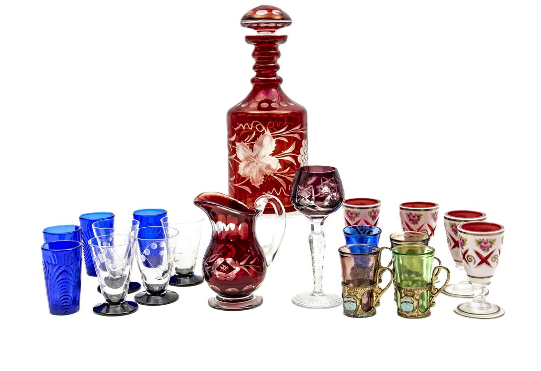 Colored Glass Shot Glasses & Decanter Set