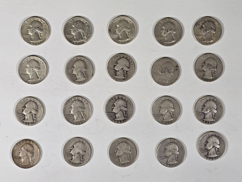 20 Silver Washington Quarters