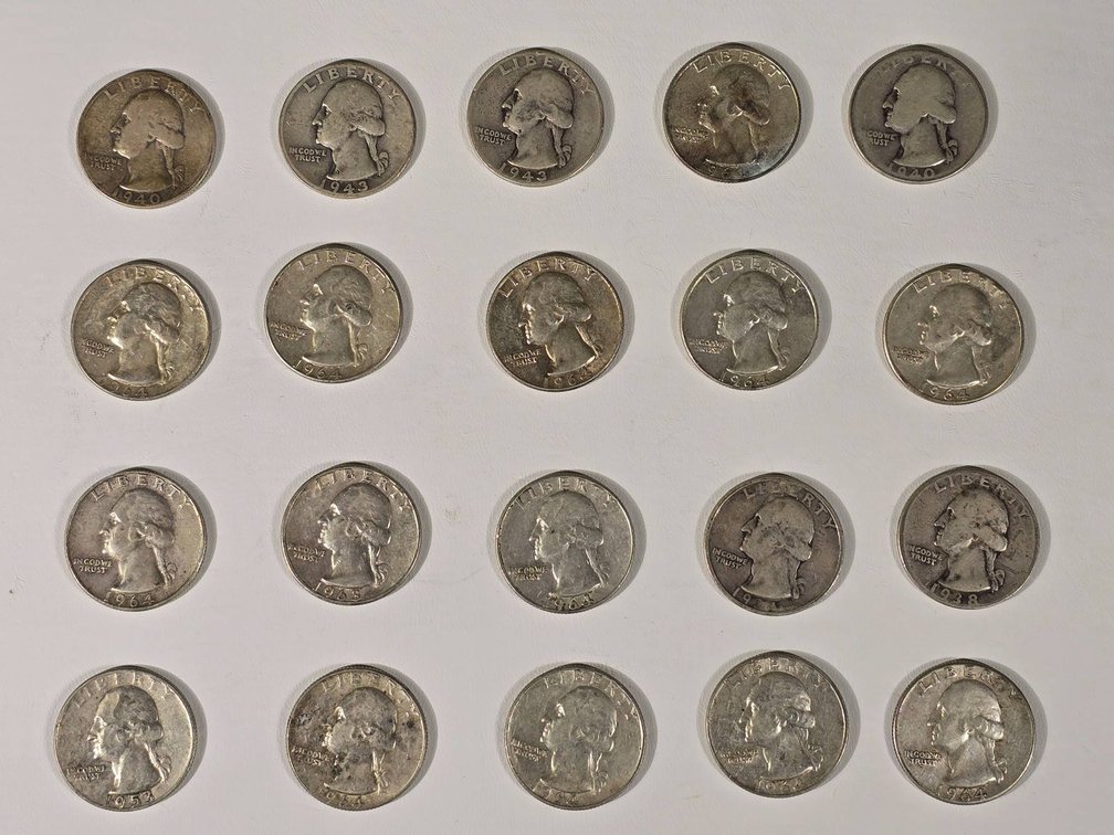 20 Washington Silver Quarters