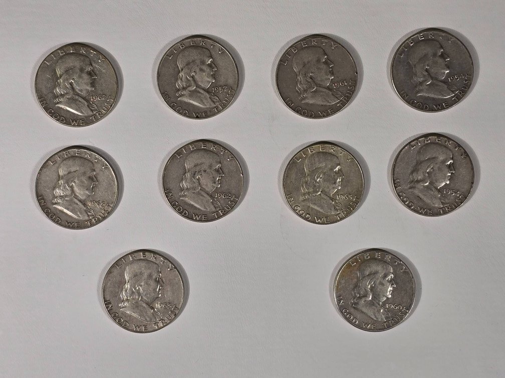 10 Franklin Half Dollars