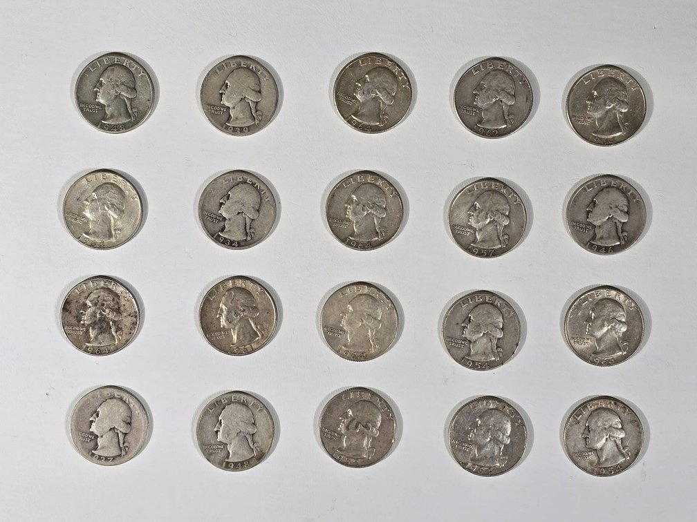 20 Silver Washington Quarters