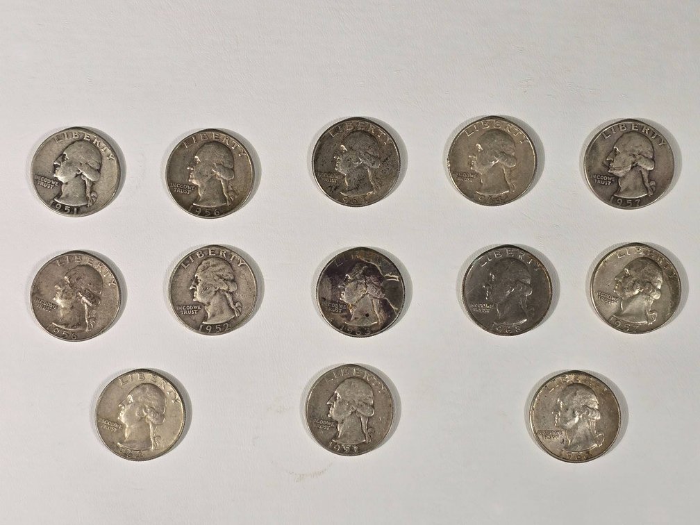 13 Washington Silver Quarters