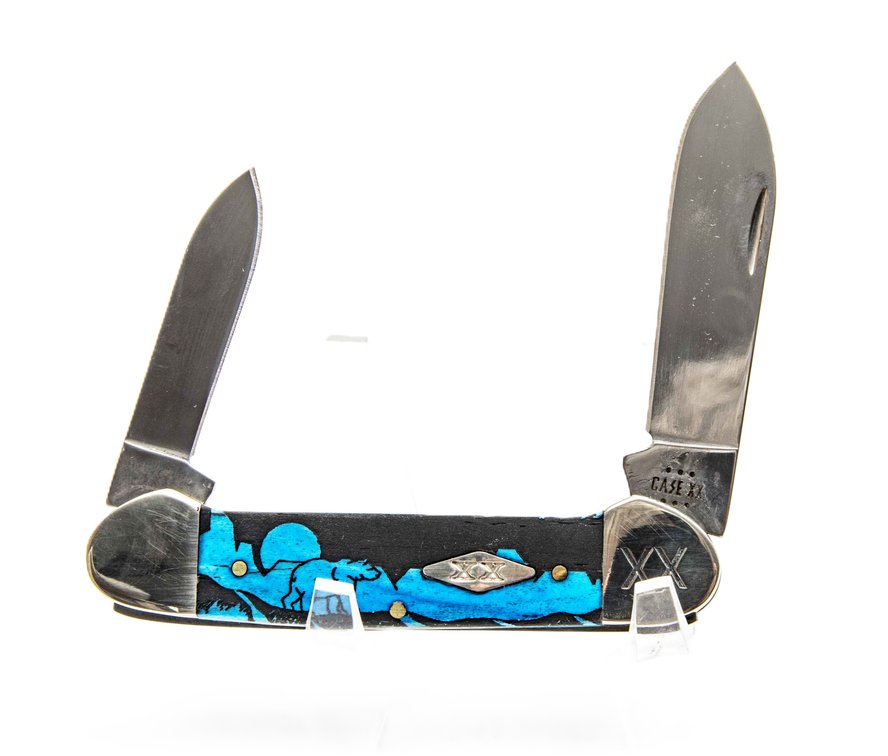 Case XX 12527 Bone Canoe Knife w/Bear Scene