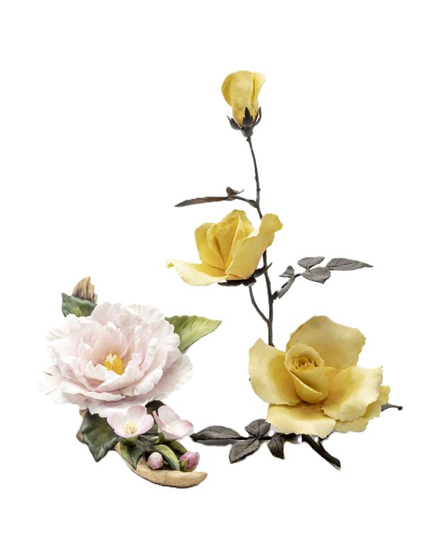 Boehm Yellow Rose & Tree Peony w/ Wild Rose