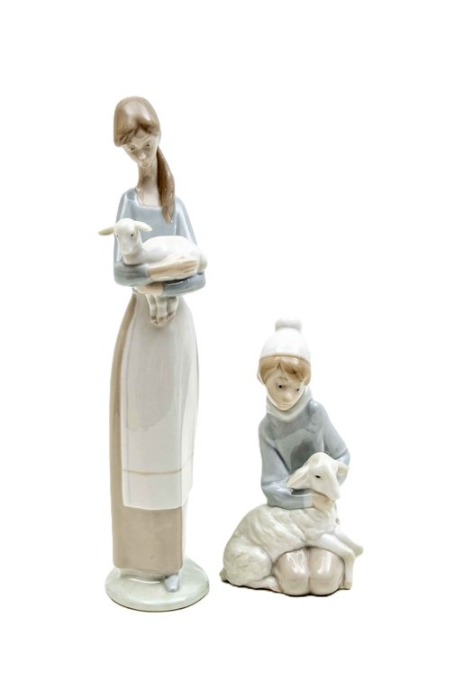 Lladro 'Girl w/ Lamb' & 'Shepard w/ Lamb' Figurine