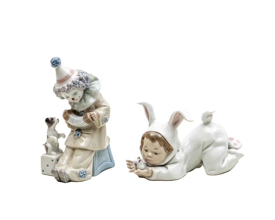 Lladro 'Pierrot..' & Nao 'My Little Baby Bunny'