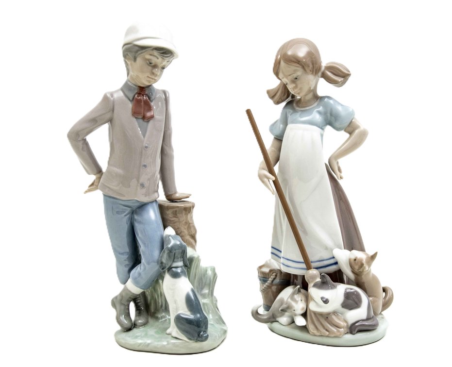 Lladro 'Playful Kittens' & 'Boy and His Dog'