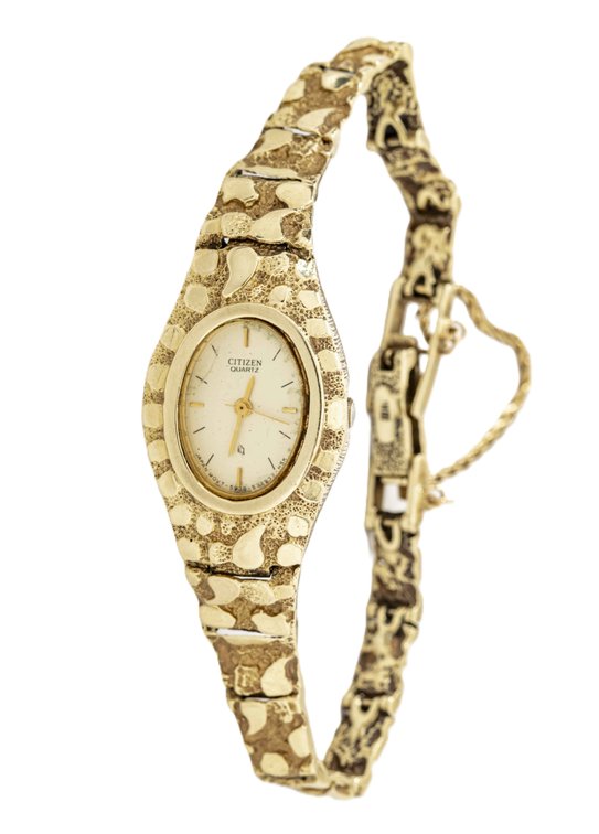 10K Gold Nugget Banded- Ladies Citizen Watch- 22G