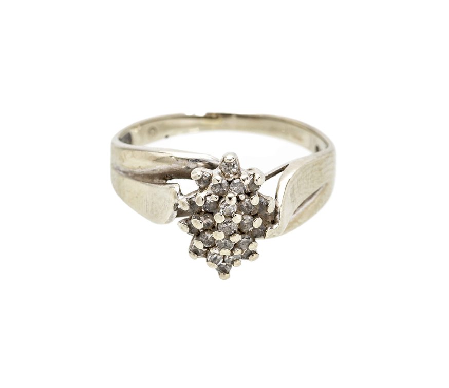 Ladies 10K W. Gold Diamond Cluster Ring- 2.3 G