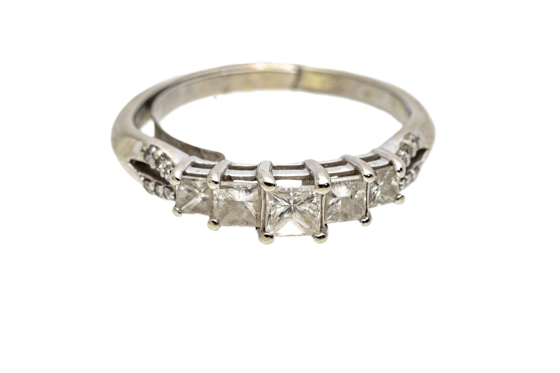 14K W. Gold & Princess Diamond Ring- 3.4 G