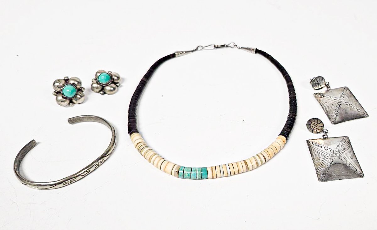 Sterling Silver and Turquoise Jewelry — Necklace, Earrings, and Bracelet