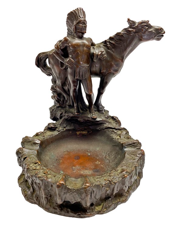 1928 Armor Horse and Native American Bronze 