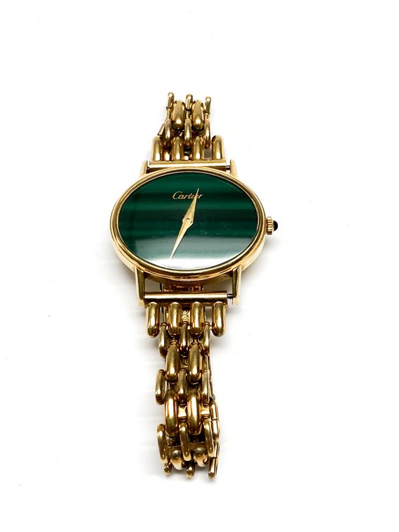 Cartier Gold-Toned Wristwatch With Malachite Dial
