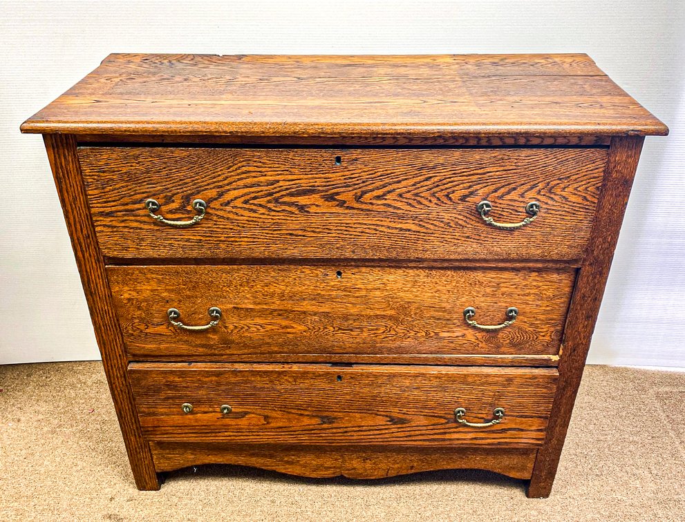 Tiger Oak Three-Drawer Chest