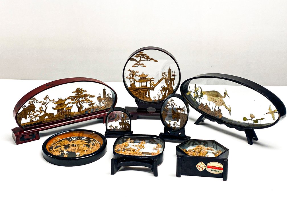 8 Chinese Cork Dioramas 
