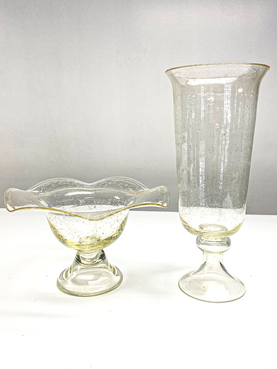 Controlled Bubble Blown Glass Vase & Bowl