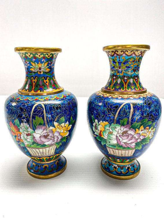 Pair of Cloisonné Enamel Copper Vases