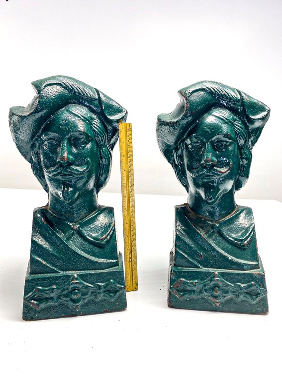 French Cavalier Cast Iron  Busts with Original Paint