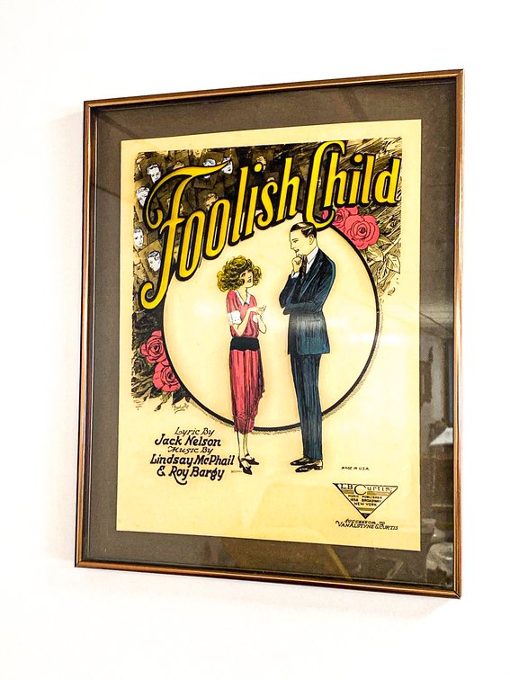Reverse Painted Glass Sheet Music Cover for ‘Foolish Child’