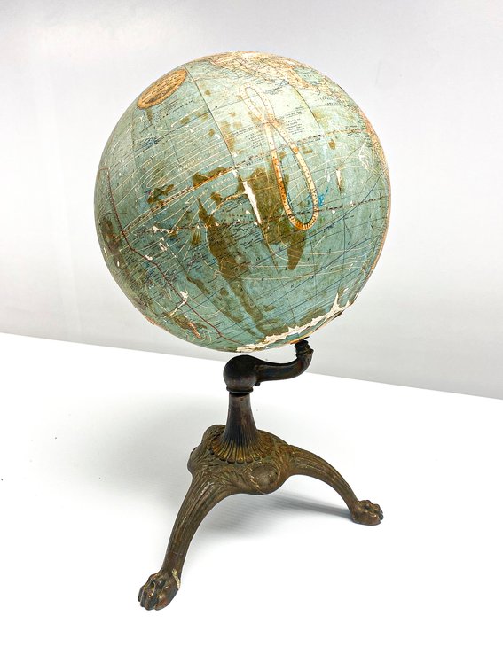 Rare Milton Bradley Co. 12-Inch Terrestrial Globe with Cast Iron Base