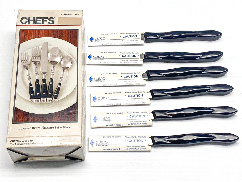 Cutco 8.5-Inch Steak Knives Set of 6 with Chefs 20-Piece Bistro Flatware Set